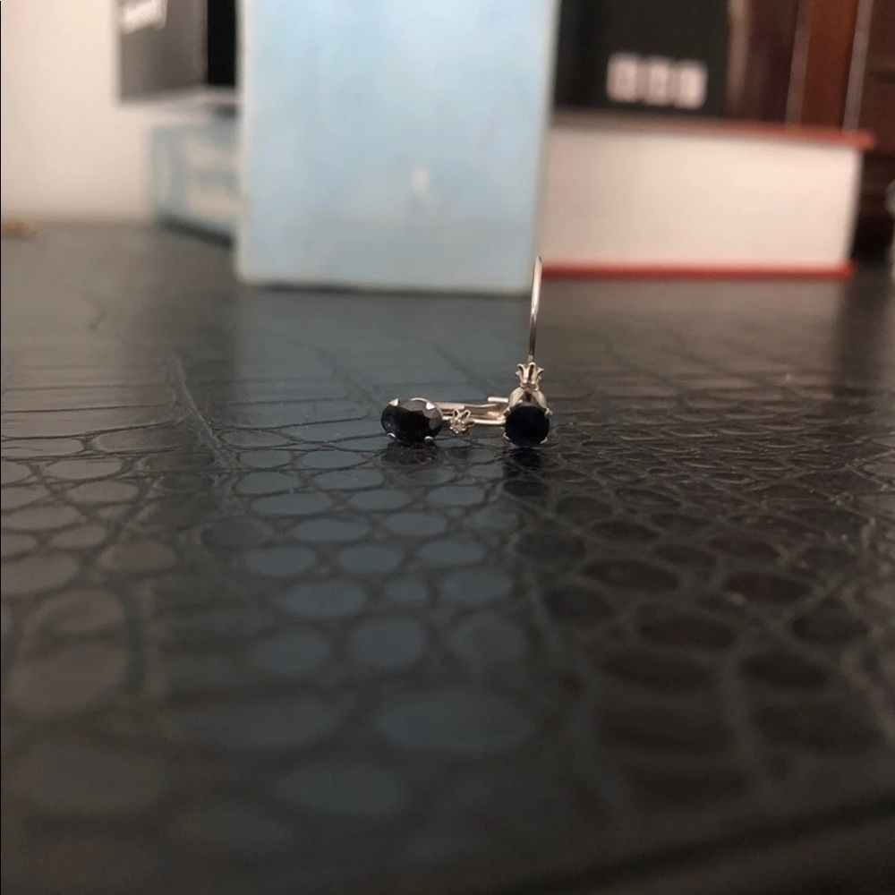 Silver sapphire diamond earrings